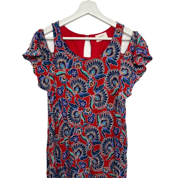 Everly Red Floral Cold Shoulder Mini Dress Boho Festival Small - Picture 2 of 12